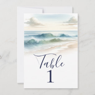 Olas de Playa con Acuarela Número de Mesa para Bod