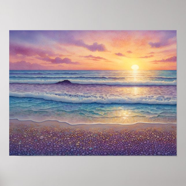 Olas de playa hermosas y arte de costa (Frente)