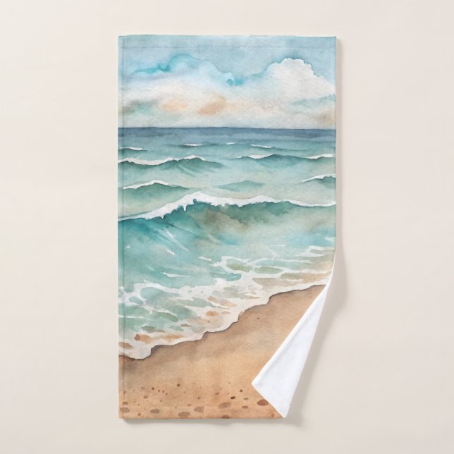 Olas de playa Serene Watercolor - Vibes del océano (Toalla de mano)