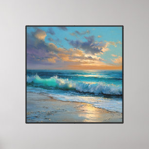 Olas de puesta de sol en la orilla arenosa Arte ab
