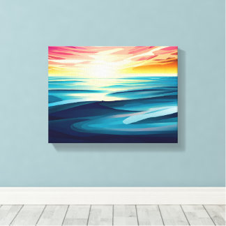 Olas de puesta de sol impresión de arte abstracto 