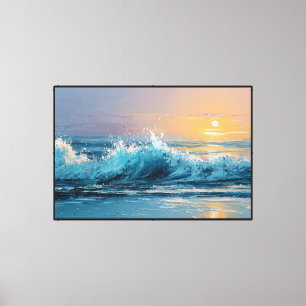 Olas del Océano al Atardecer con Cielo Dorado Arte