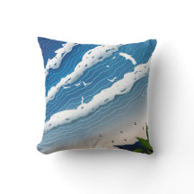 Olas del Océano Almohada Azul Costera Cushion