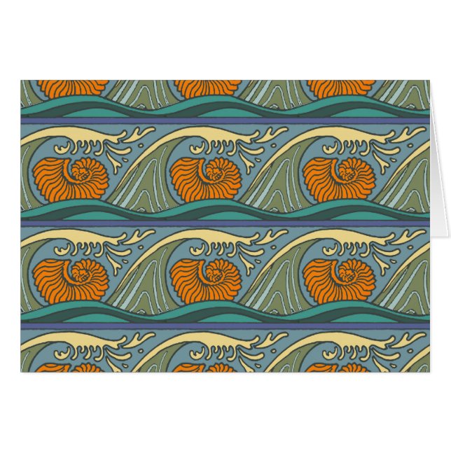 Olas del océano azul Nautilus Seashell Pattern Nou (Anverso (Horizontal))