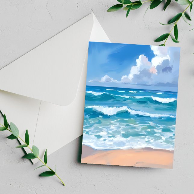 Olas del Océano Azul | Tarjeta de Acuarela de Mar  (Subido por el creador)
