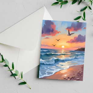 Olas del océano puesta del sol Pintura al óleo tar