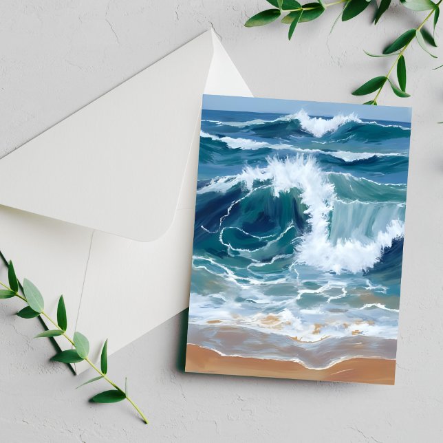 Olas del Océano Rompiendo Tarjeta de Acuarela Azul (Subido por el creador)