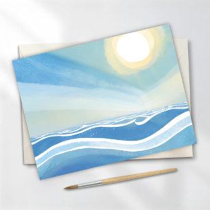 Olas del Océano   Tarjeta Postal de Acuarela Azul 