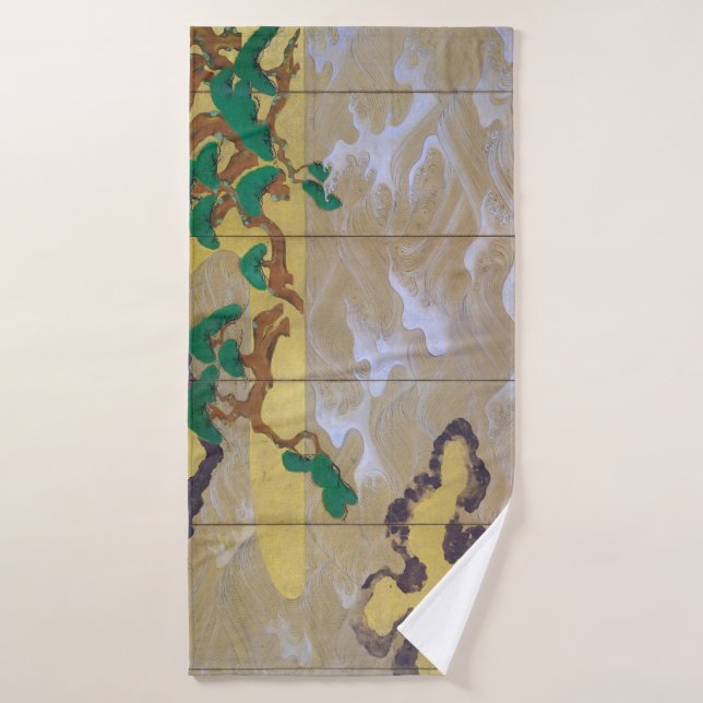 Olas en Matsushima (derecha), Tawaraya Sotatsu (Toalla de baño)