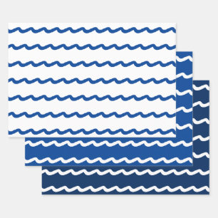 Olas náuticas azul blanco 3 papel de envolver reg