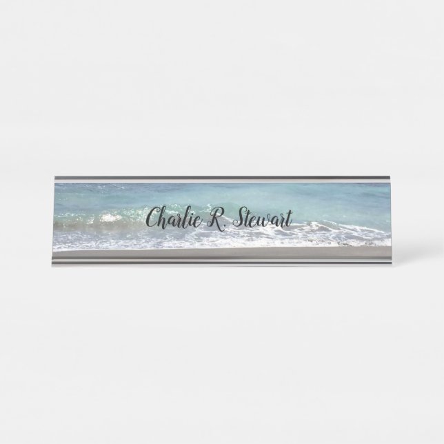 Olas y Arena Placa de Nombre para Escritorio (Anverso)