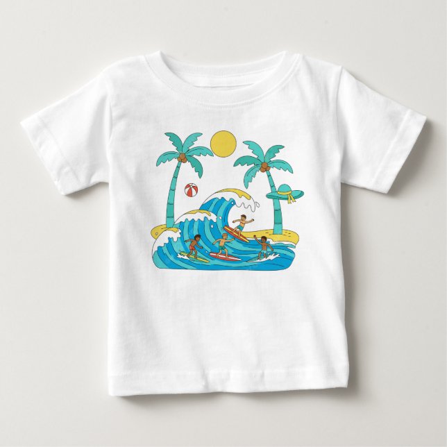 Olas y surf – Camiseta de bebé de dibujos animados (Anverso)