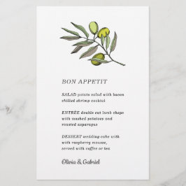 Oliva verde. Elegante y moderno menú boda