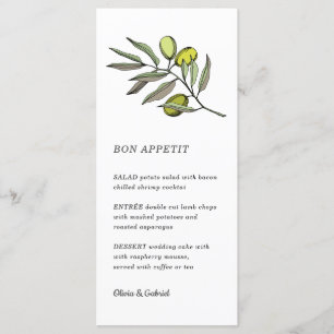 Oliva verde. Menú boda moderno y sencillo