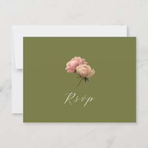 Oliva y blanco Tarjeta postal RSVP de boda Rosa