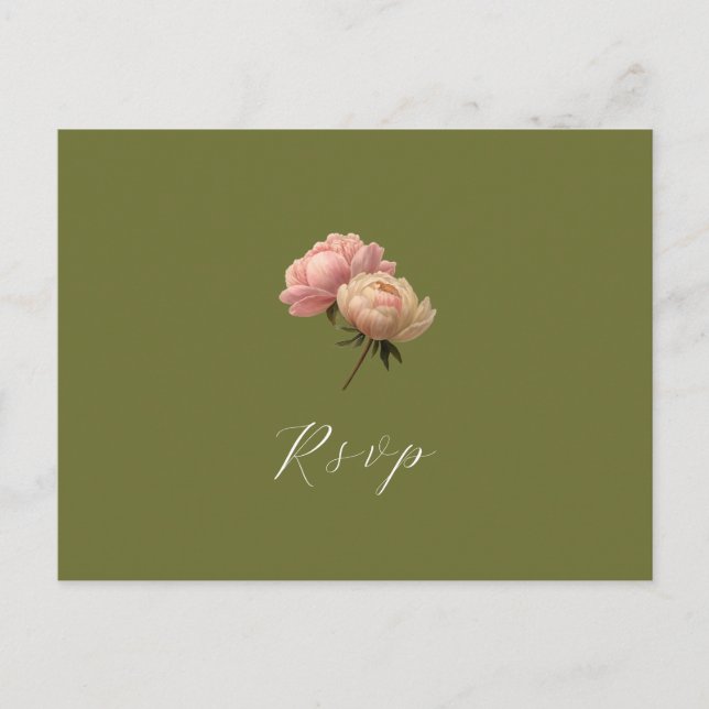 Oliva y blanco | Tarjeta postal RSVP de boda Rosa (Anverso)