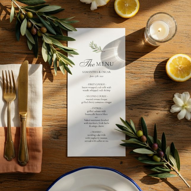 Olive Branch Wedding Menu Card | Minimal Elegant  (Subido por el creador)