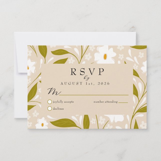 Olive Green Boho Floral Wedding RSVP Response Card (Anverso)