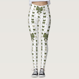 Olive Green Bows Leggings