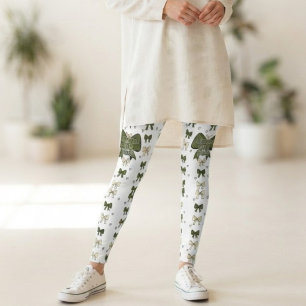 Olive Green Bows Leggings