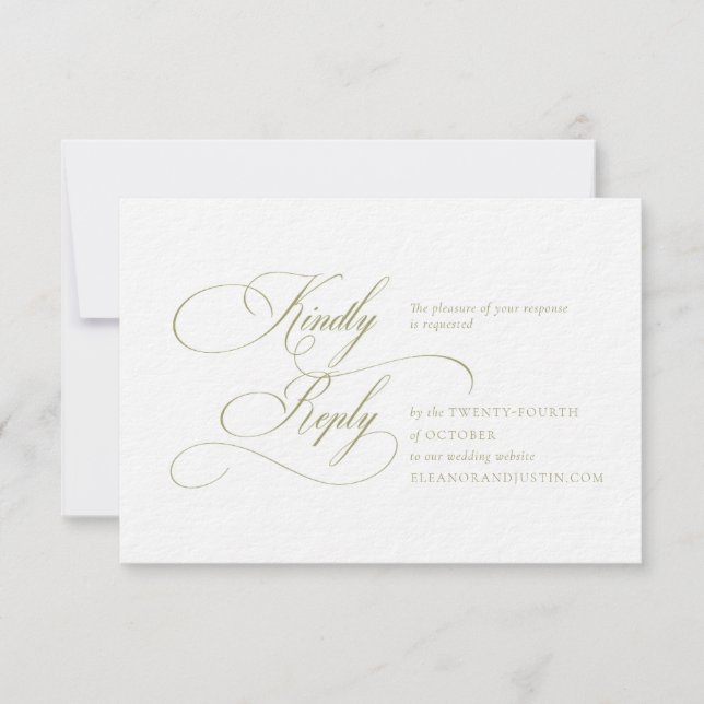 Olive Green "H" Monogram Wedding RSVP Card (Anverso)