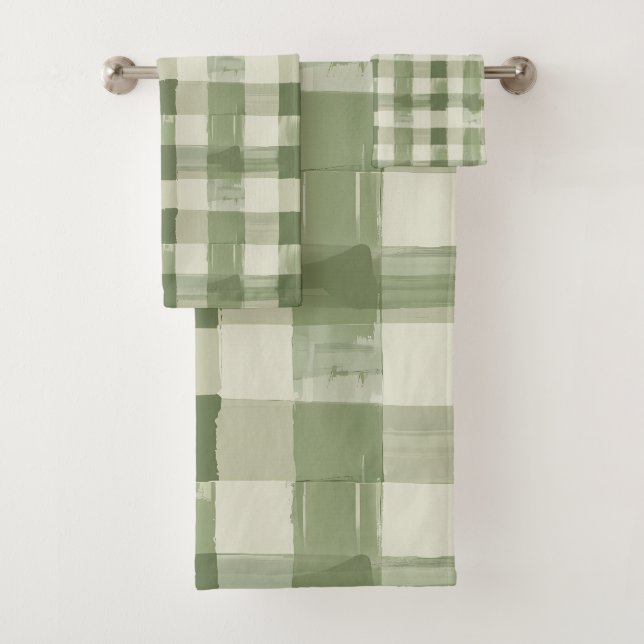 Olive Green Plaid Gingham Checkered Baño (In situ)