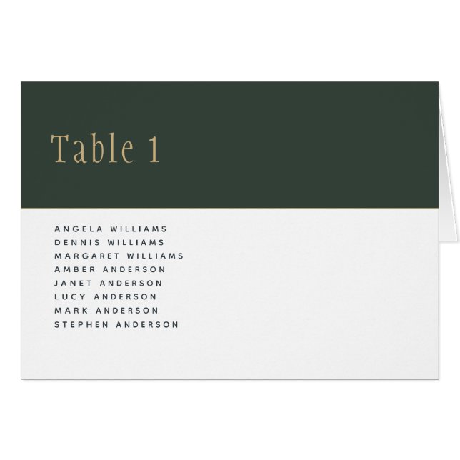 Olive Moss Green Gold Boda TABLE Número de nombres (Anverso (Horizontal))