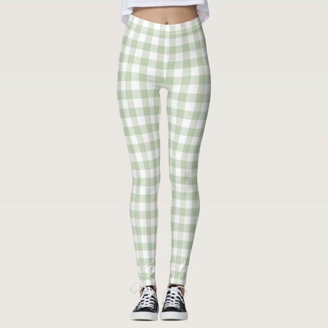 Olive Pastel Gingham Mujeres Leggings (Anverso)