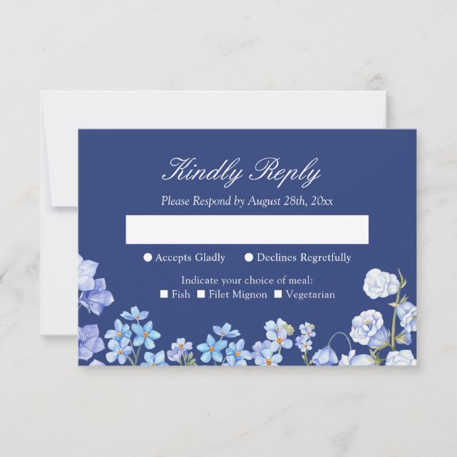 Olvídate de mí no de la boda floral azul real RSVP (Anverso)