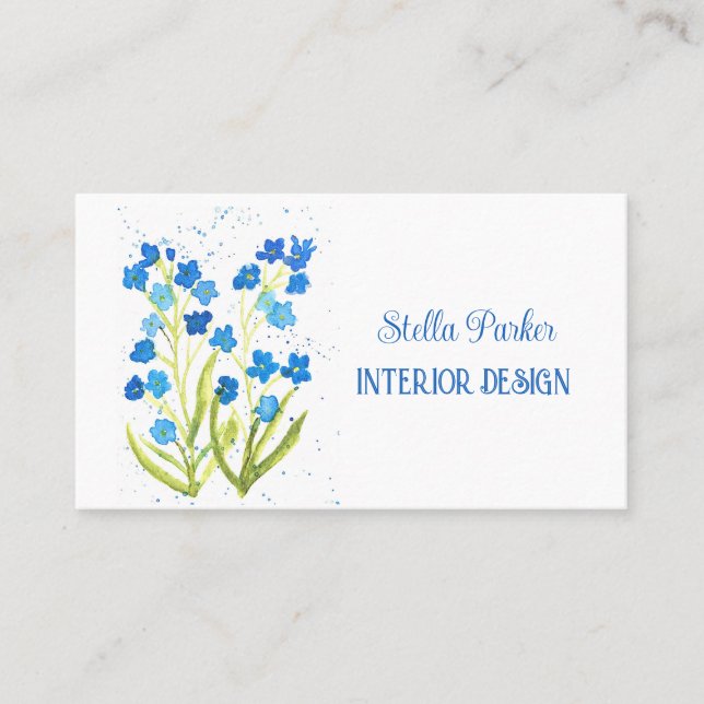 Olvídate de mi tarjeta de visita floral azul elega (Anverso)