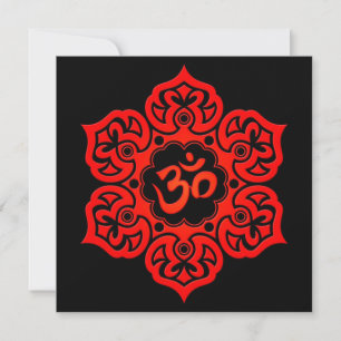 Om de flor roja Lotus en negro