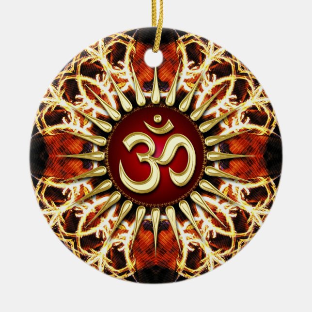OM Fuego Energía Espiritual Ornamento cerámico (Frente)