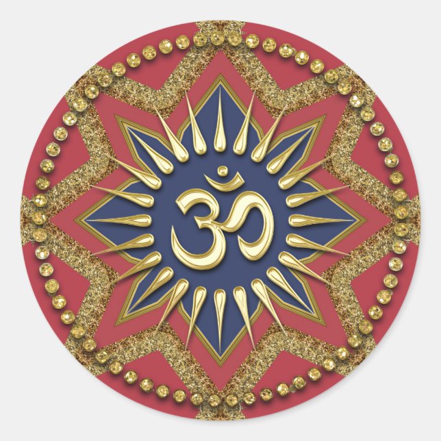 Om Gold Red Energy Spiritual Art Pegatina (Anverso)