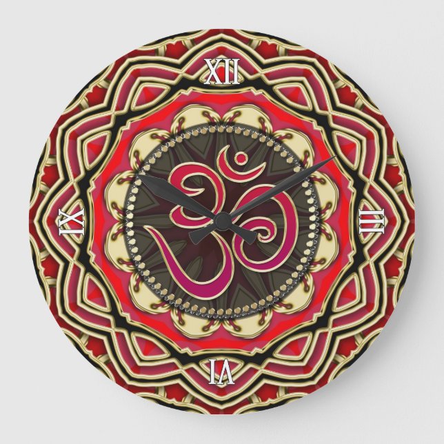 OM Meditación Yoga Rojo Oro Mandala Masa Reloj (Anverso)