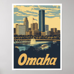 Omaha Nebraska Ilustracion de Viajes de Arte Vinta