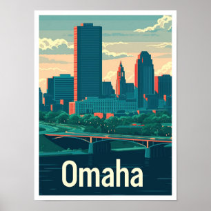 Omaha Nebraska Ilustracion de Viajes de Arte Vinta