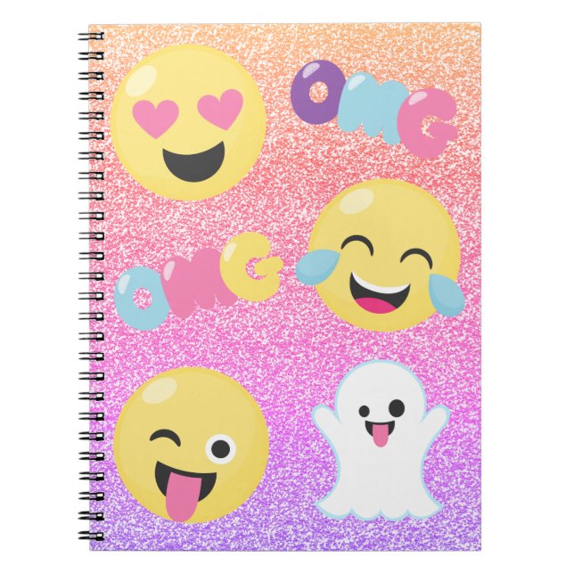 Ombre brilló cuaderno espiral de la emoji de OMG (Frente)
