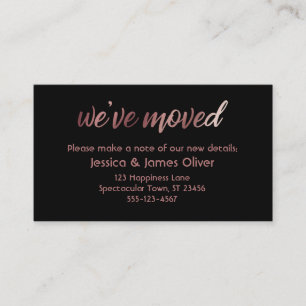 Ombre de oro Rosa en tarjeta negra "We've Moved"