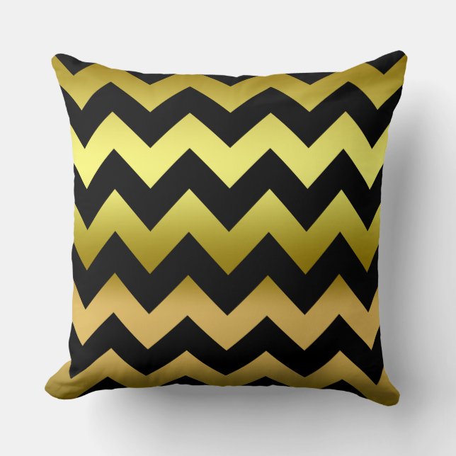 Ombre Ombre Oro Negro Antiguo Zig Zag Almohada a r (Anverso)