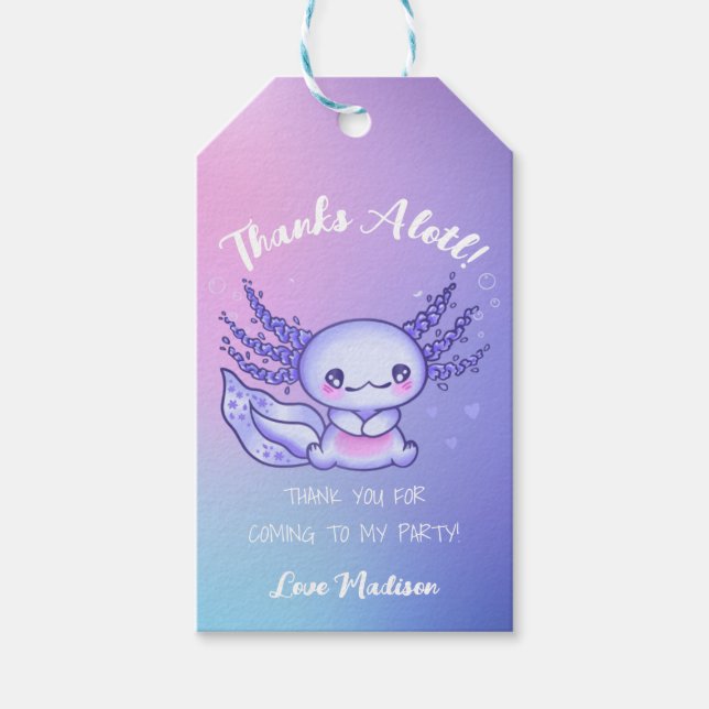 Ombre Purple Cute Axolotl Gracias Etiqueta Favor (Anverso)