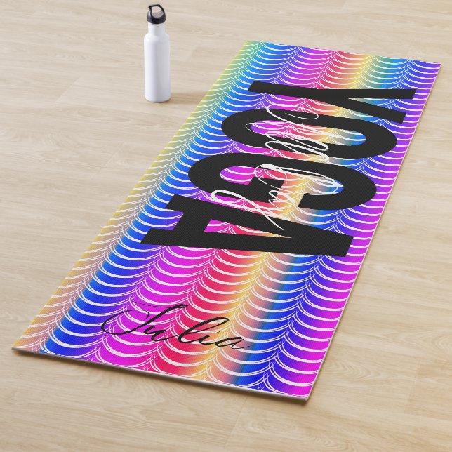 Ombre Rainbow Pattern Personalized Name Yoga Mat (In situ)
