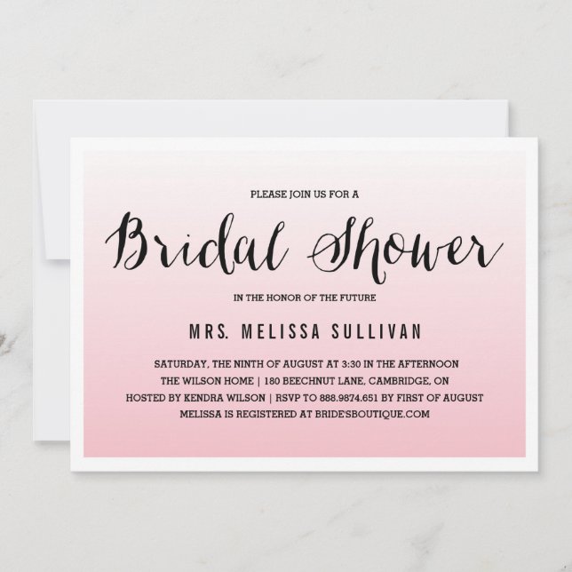 Ombre rosa | Invitación a la ducha de novia (Anverso)