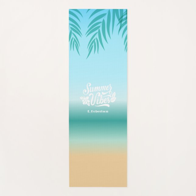 Ombre Tropical Beach Vibes de Verano Yoga Mat (Anverso)