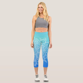 Ombre Turquesa Azul Mandala Yoga Capri Leggings