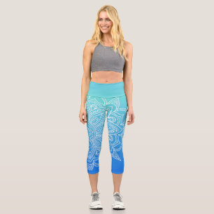 Ombre Turquesa Azul Mandala Yoga Capri Leggings