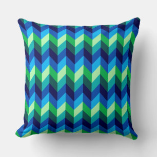 Ombre verde azul Chevrons Gran Cojín decorativo