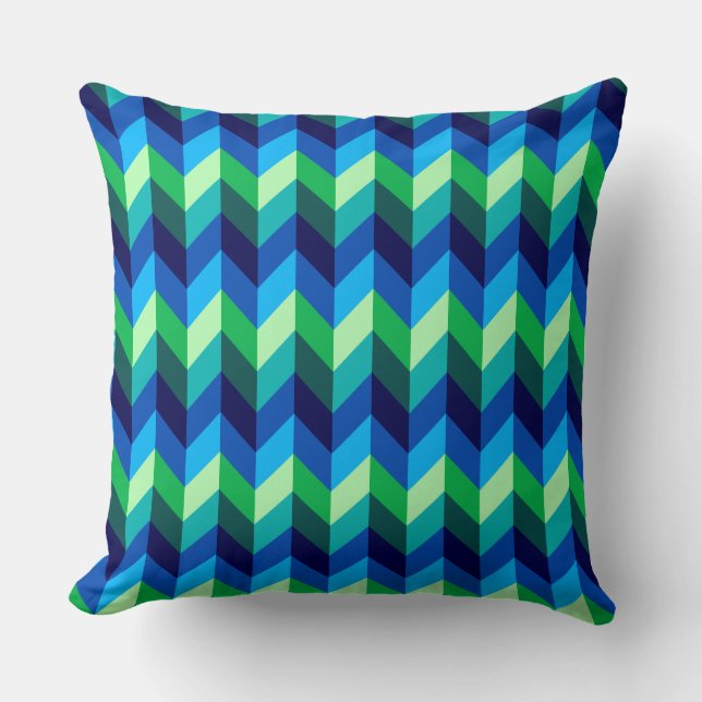 Ombre verde azul Chevrons Gran Cojín decorativo (Anverso)