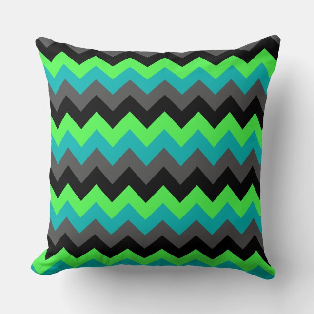 Ombre verde negro Chevrons Gran Cojín decorativo (Anverso)