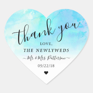Ombre Watercolor Boda Gracias Pegatina - Azul