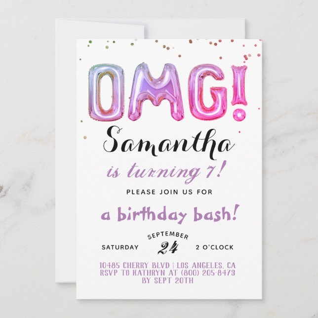 ¡OMG! Invitación de Cumpleaños con Confeti (Anverso)